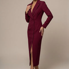 Women's Tailored Blazer Dress | Elegant Midi Formal Dress with Notch Lapel 3