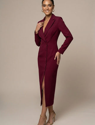 Women's Tailored Blazer Dress | Elegant Midi Formal Dress with Notch Lapel 3