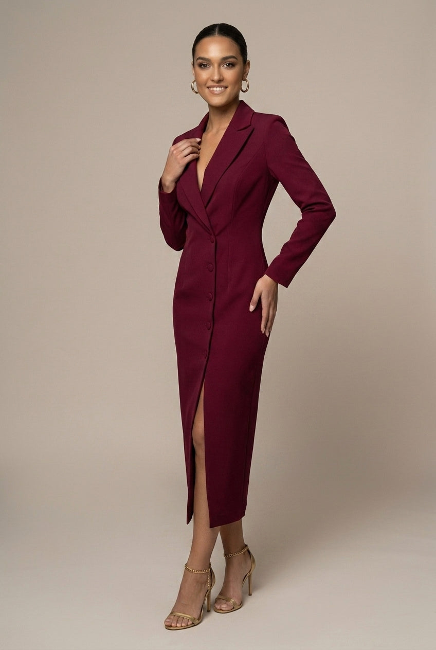 Women's Tailored Blazer Dress | Elegant Midi Formal Dress with Notch Lapel 3