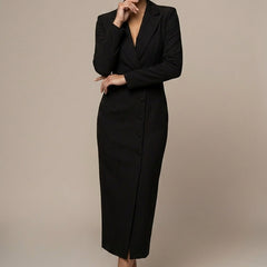 Women's Tailored Blazer Dress | Elegant Midi Formal Dress with Notch Lapel 4