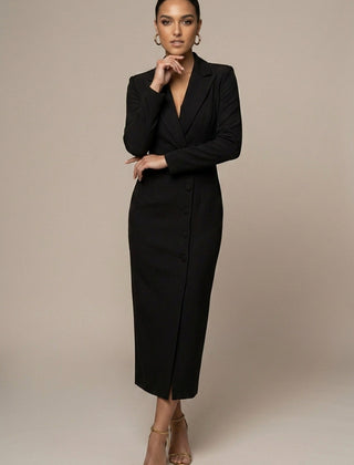 Women's Tailored Blazer Dress | Elegant Midi Formal Dress with Notch Lapel 4