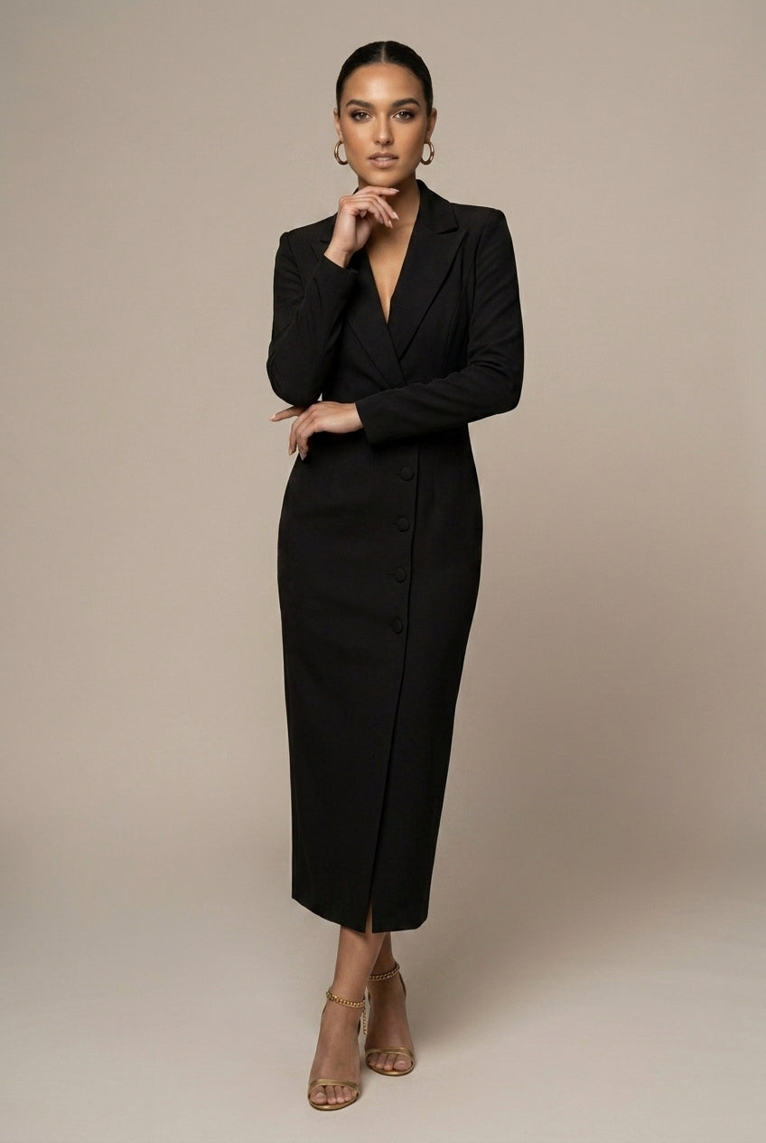 Women's Tailored Blazer Dress | Elegant Midi Formal Dress with Notch Lapel 4