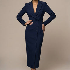 Women's Tailored Blazer Dress | Elegant Midi Formal Dress with Notch Lapel 5