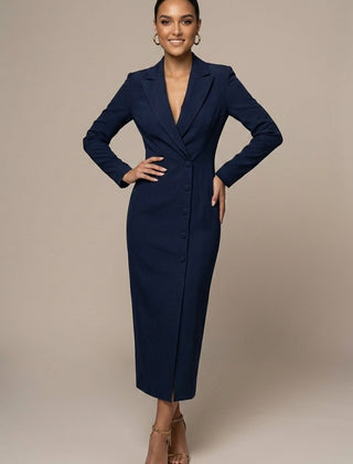 Women's Tailored Blazer Dress | Elegant Midi Formal Dress with Notch Lapel 5