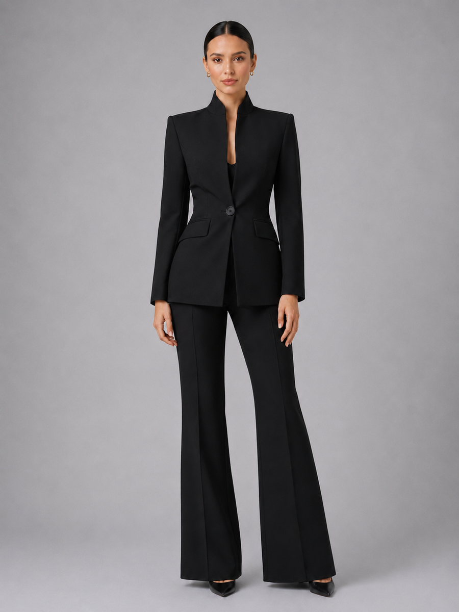 Women's Tailored Blazer and Wide Leg Trousers | Elegant All-Season Suit for Women 0