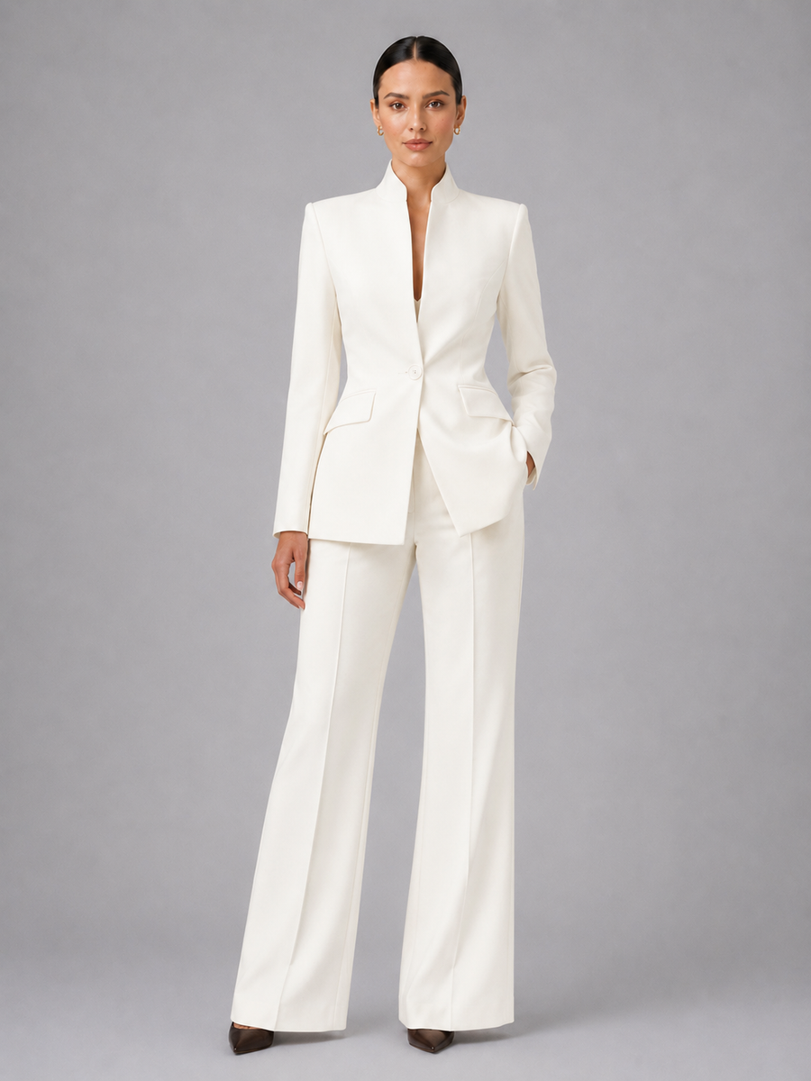 Women's Tailored Blazer and Wide Leg Trousers | Elegant All-Season Suit for Women 1