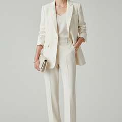 Women's Textured Blazer And Pants Set | Elegant Fitted Jacket With Straight Leg Trousers 0