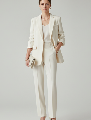 Women's Textured Blazer And Pants Set | Elegant Fitted Jacket With Straight Leg Trousers 0