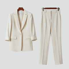 Women's Textured Blazer And Pants Set | Elegant Fitted Jacket With Straight Leg Trousers 1