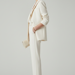 Women's Textured Blazer And Pants Set | Elegant Fitted Jacket With Straight Leg Trousers 3