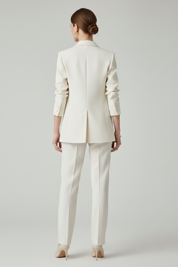 Women's Textured Blazer And Pants Set | Elegant Fitted Jacket With Straight Leg Trousers 4