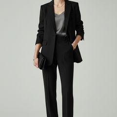 Women's Textured Blazer And Pants Set | Elegant Fitted Jacket With Straight Leg Trousers 5