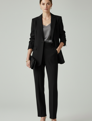 Women's Textured Blazer And Pants Set | Elegant Fitted Jacket With Straight Leg Trousers 5
