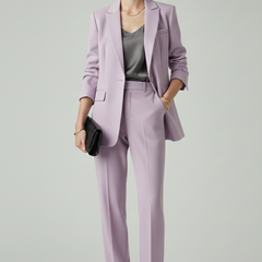 Women's Textured Blazer And Pants Set | Elegant Fitted Jacket With Straight Leg Trousers 6