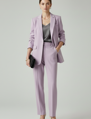 Women's Textured Blazer And Pants Set | Elegant Fitted Jacket With Straight Leg Trousers 6