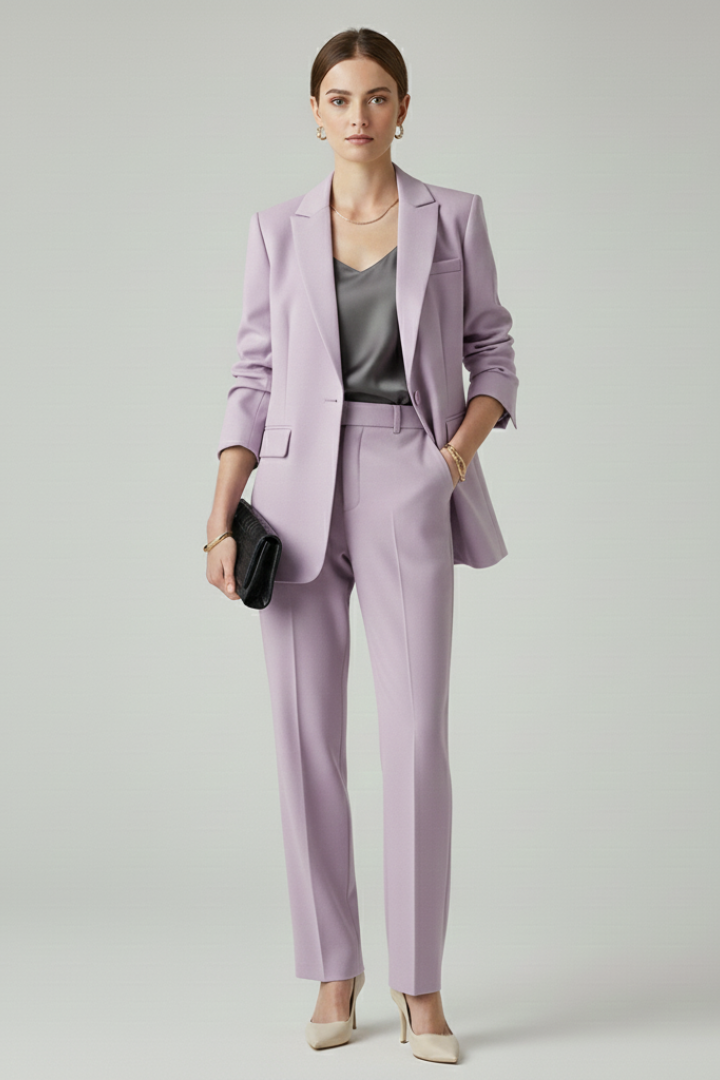 Women's Textured Blazer And Pants Set | Elegant Fitted Jacket With Straight Leg Trousers 6