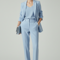 Women's Textured Blazer And Pants Set | Elegant Fitted Jacket With Straight Leg Trousers 7