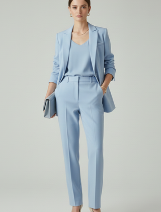 Women's Textured Blazer And Pants Set | Elegant Fitted Jacket With Straight Leg Trousers 7