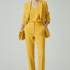 Women's Textured Blazer And Pants Set | Elegant Fitted Jacket With Straight Leg Trousers 8