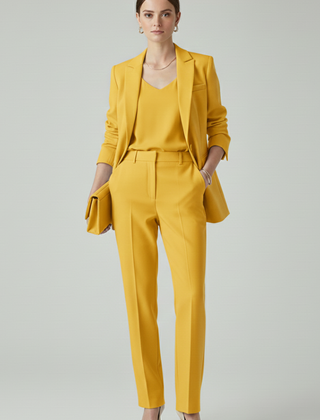 Women's Textured Blazer And Pants Set | Elegant Fitted Jacket With Straight Leg Trousers 8
