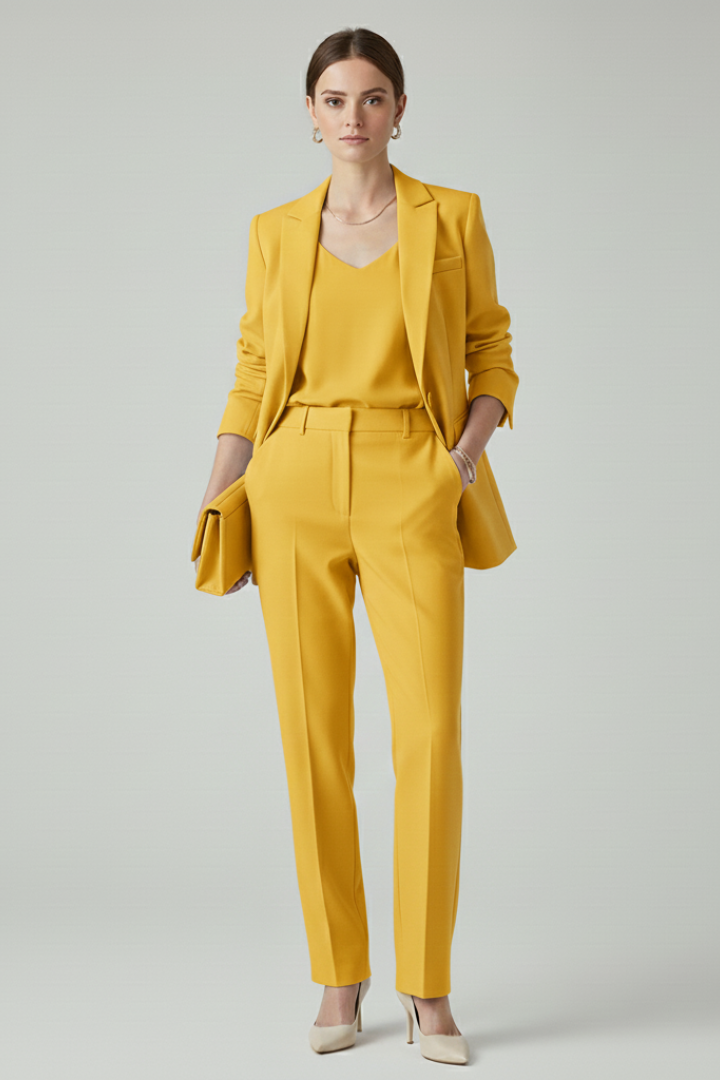Women's Textured Blazer And Pants Set | Elegant Fitted Jacket With Straight Leg Trousers 8