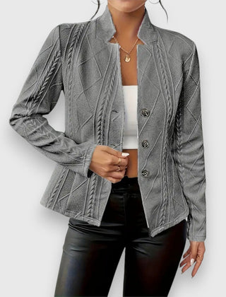 Women's Textured Cable-Knit Jumper | Elegant Mock-Neck Long Sleeve Sweater 0