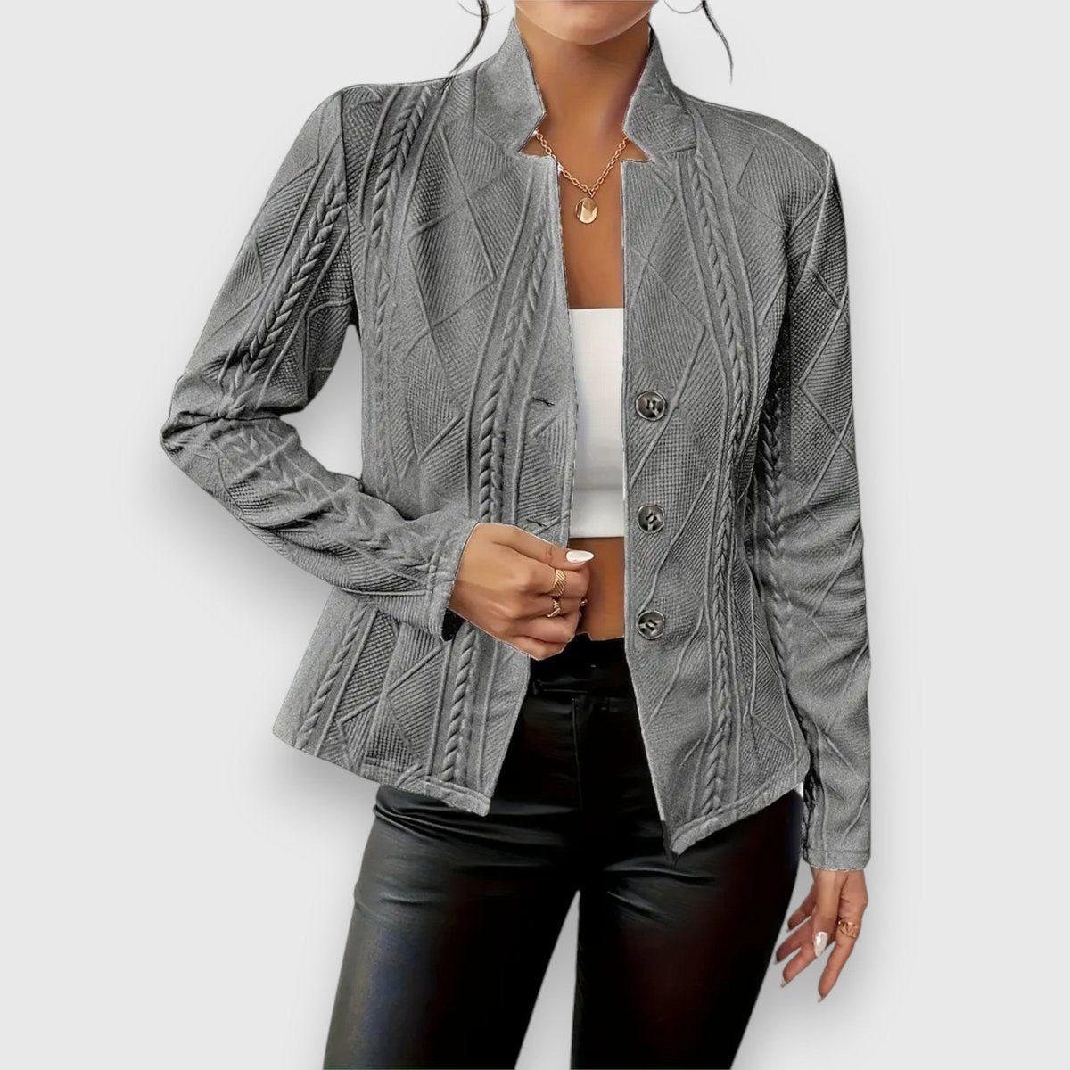 Women's Textured Cable-Knit Jumper | Elegant Mock-Neck Long Sleeve Sweater 0