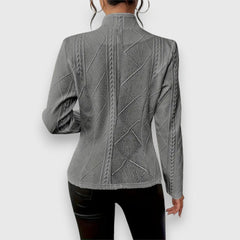 Women's Textured Cable-Knit Jumper | Elegant Mock-Neck Long Sleeve Sweater 1