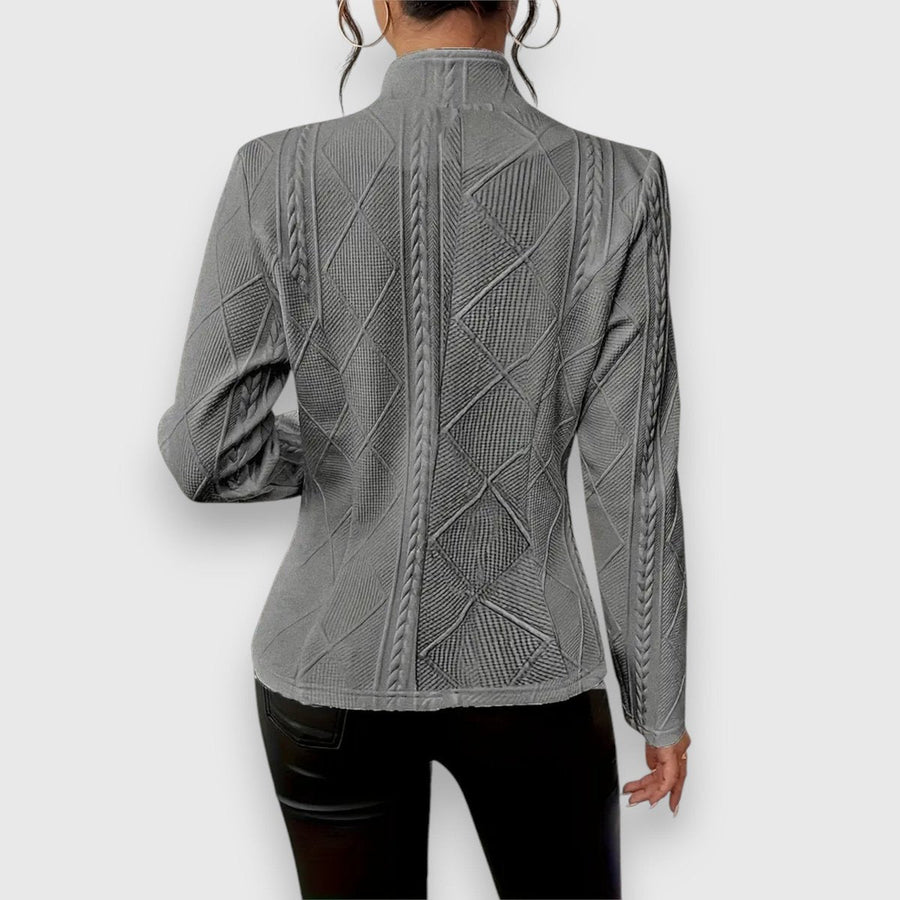 Women's Textured Cable-Knit Jumper | Elegant Mock-Neck Long Sleeve Sweater 1
