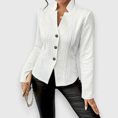 Women's Textured Cable-Knit Jumper | Elegant Mock-Neck Long Sleeve Sweater 10