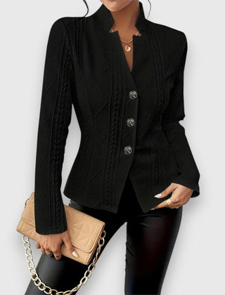 Women's Textured Cable-Knit Jumper | Elegant Mock-Neck Long Sleeve Sweater 12