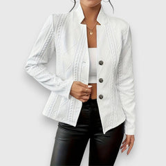 Women's Textured Cable-Knit Jumper | Elegant Mock-Neck Long Sleeve Sweater 2