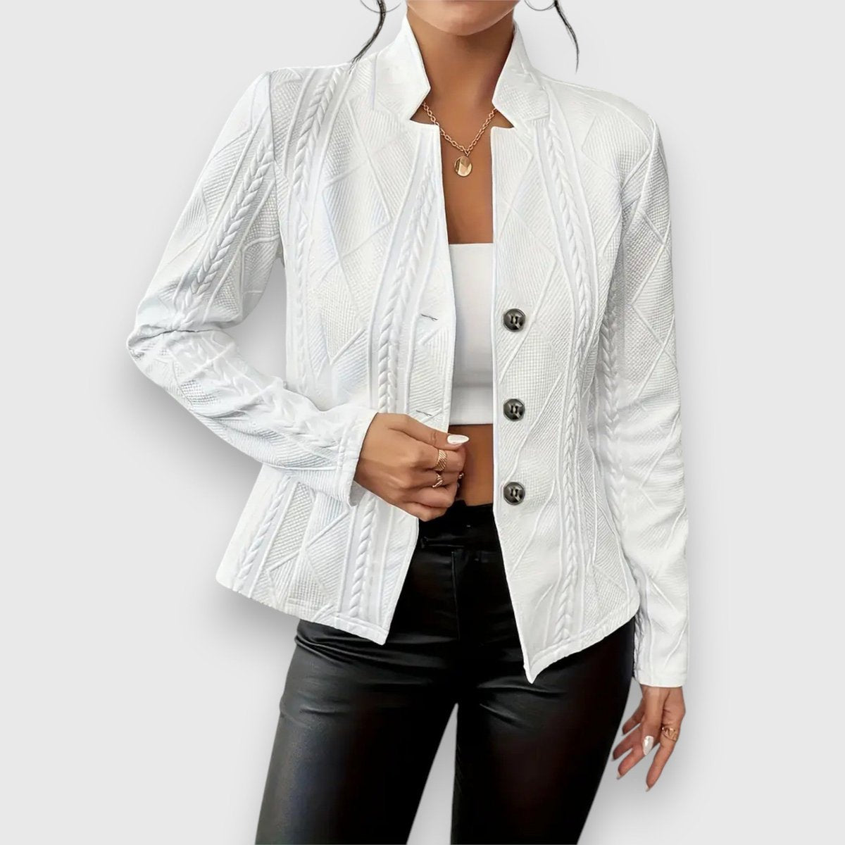 Women's Textured Cable-Knit Jumper | Elegant Mock-Neck Long Sleeve Sweater 2