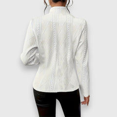 Women's Textured Cable-Knit Jumper | Elegant Mock-Neck Long Sleeve Sweater 3