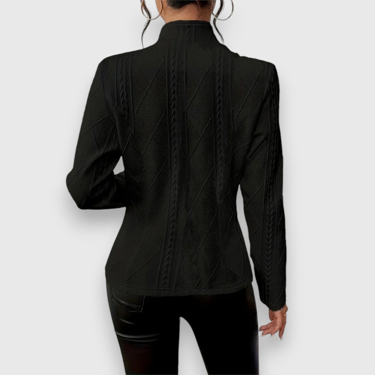 Women's Textured Cable-Knit Jumper | Elegant Mock-Neck Long Sleeve Sweater 4