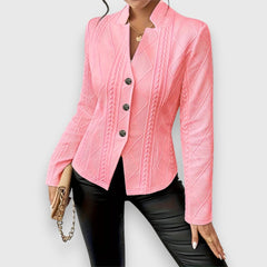 Women's Textured Cable-Knit Jumper | Elegant Mock-Neck Long Sleeve Sweater 5