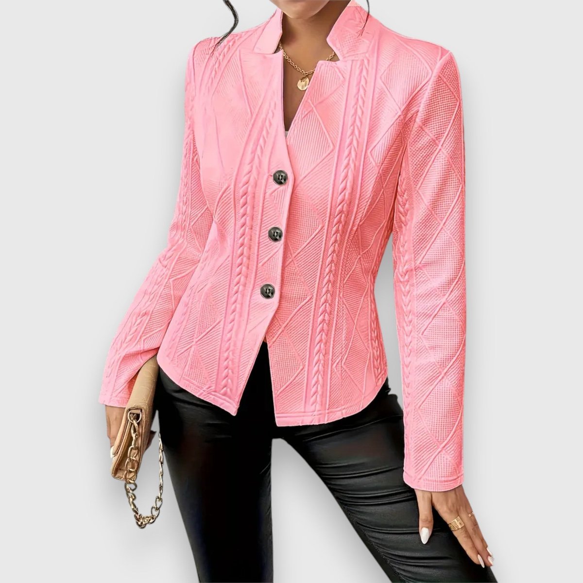 Women's Textured Cable-Knit Jumper | Elegant Mock-Neck Long Sleeve Sweater 5