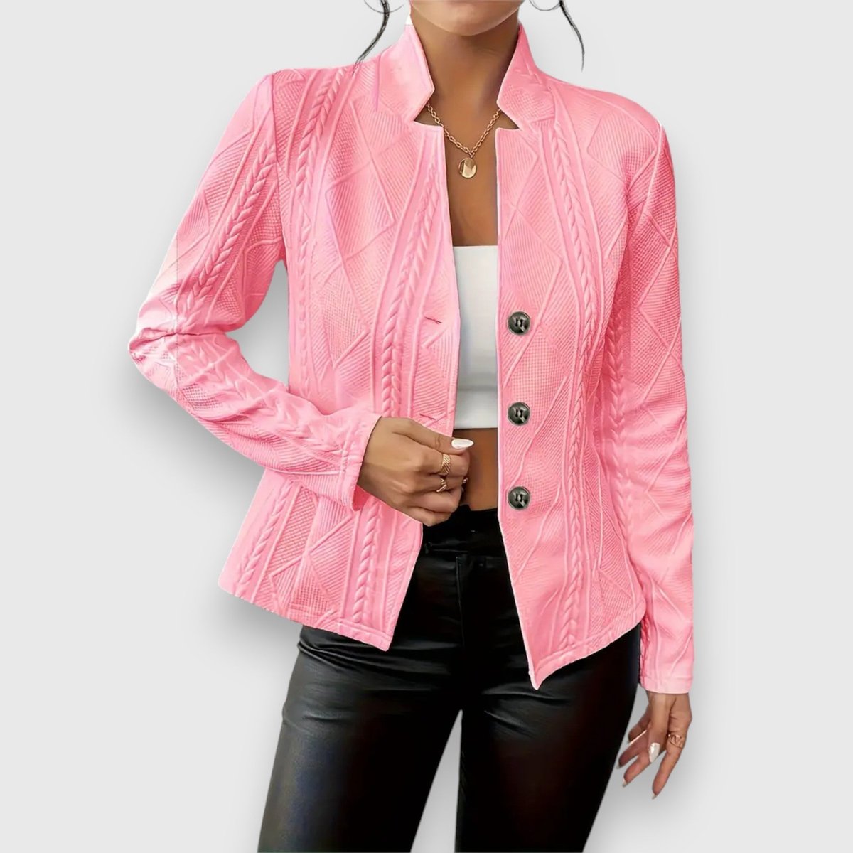 Women's Textured Cable-Knit Jumper | Elegant Mock-Neck Long Sleeve Sweater 6