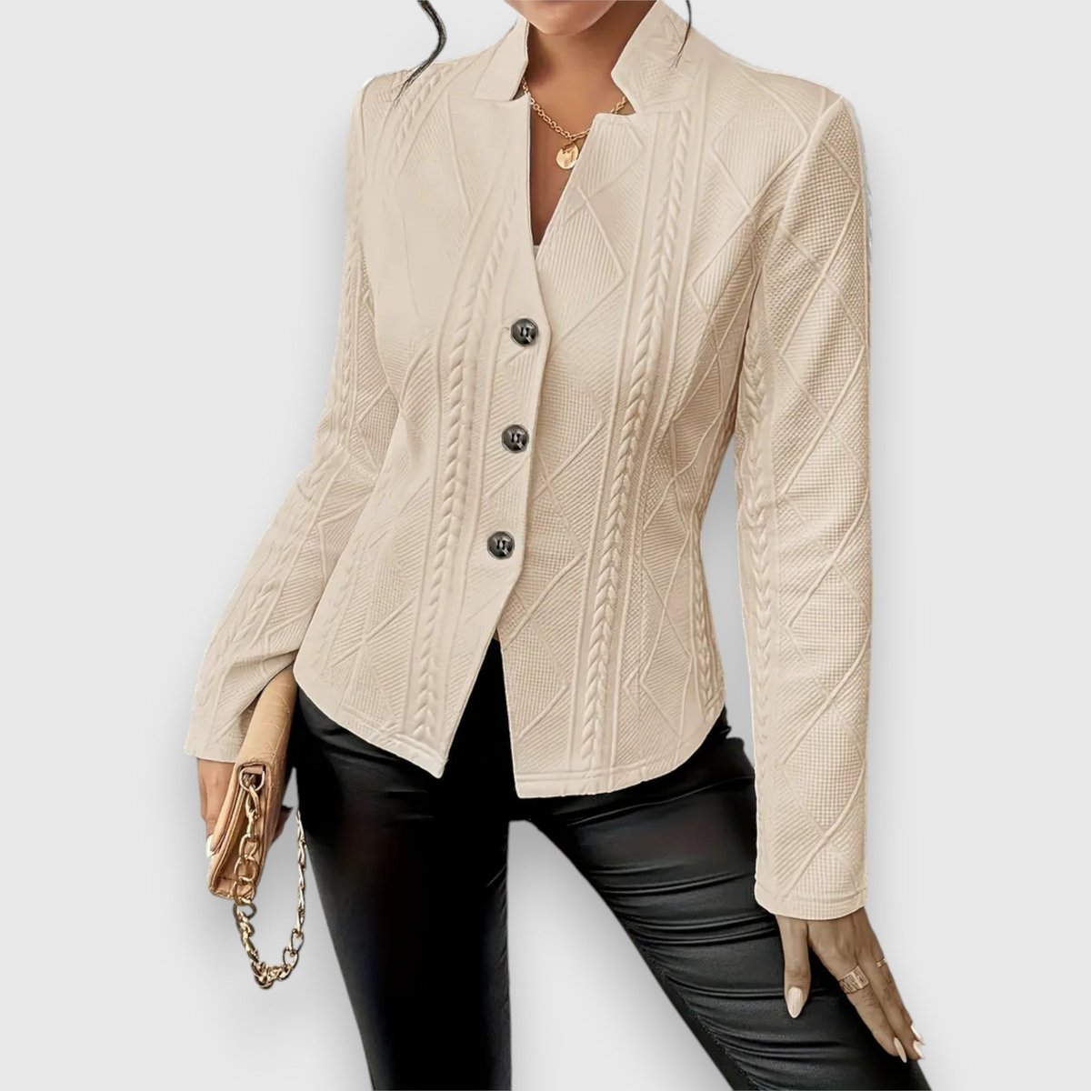 Women's Textured Cable-Knit Jumper | Elegant Mock-Neck Long Sleeve Sweater 7