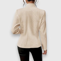 Women's Textured Cable-Knit Jumper | Elegant Mock-Neck Long Sleeve Sweater 8