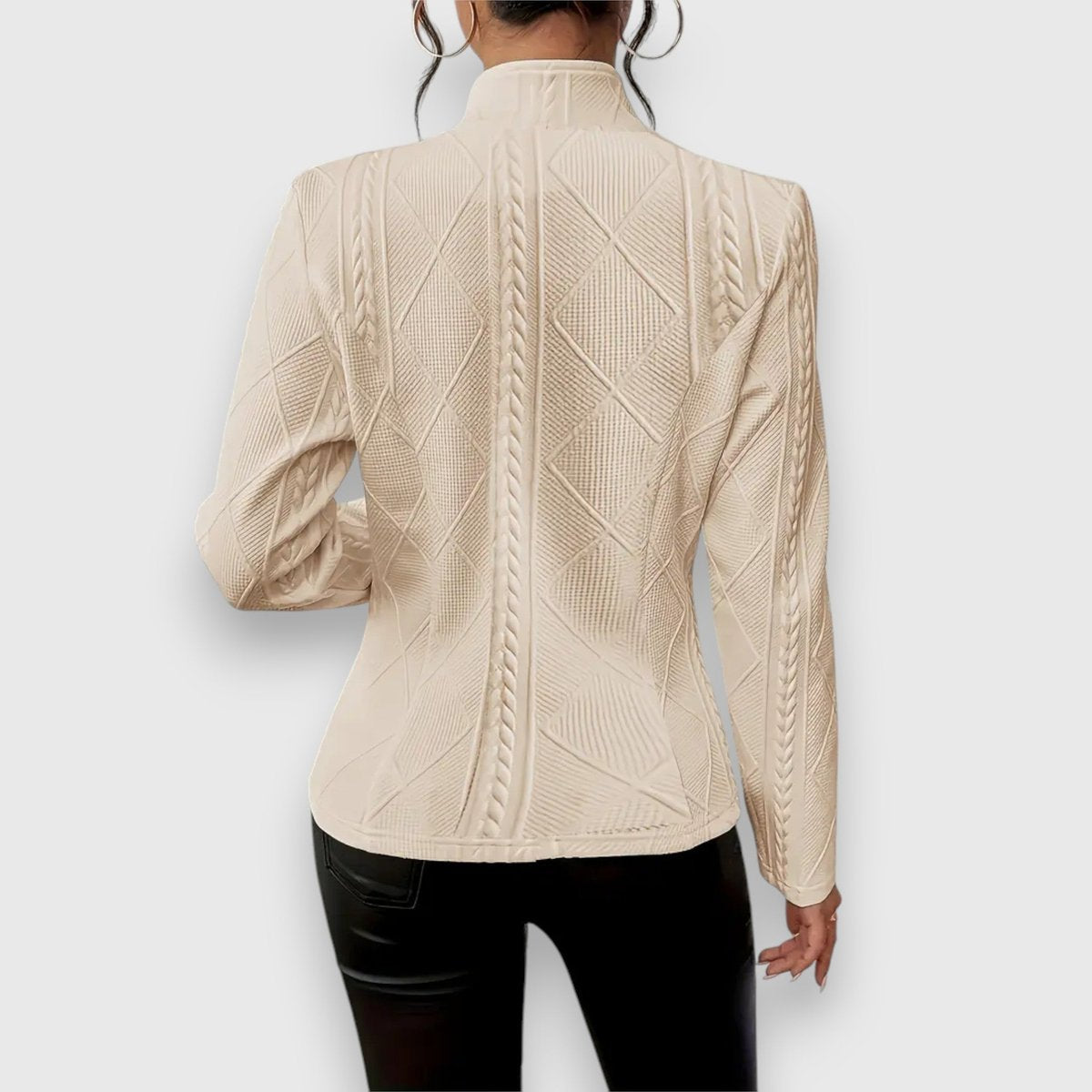 Women's Textured Cable-Knit Jumper | Elegant Mock-Neck Long Sleeve Sweater 8