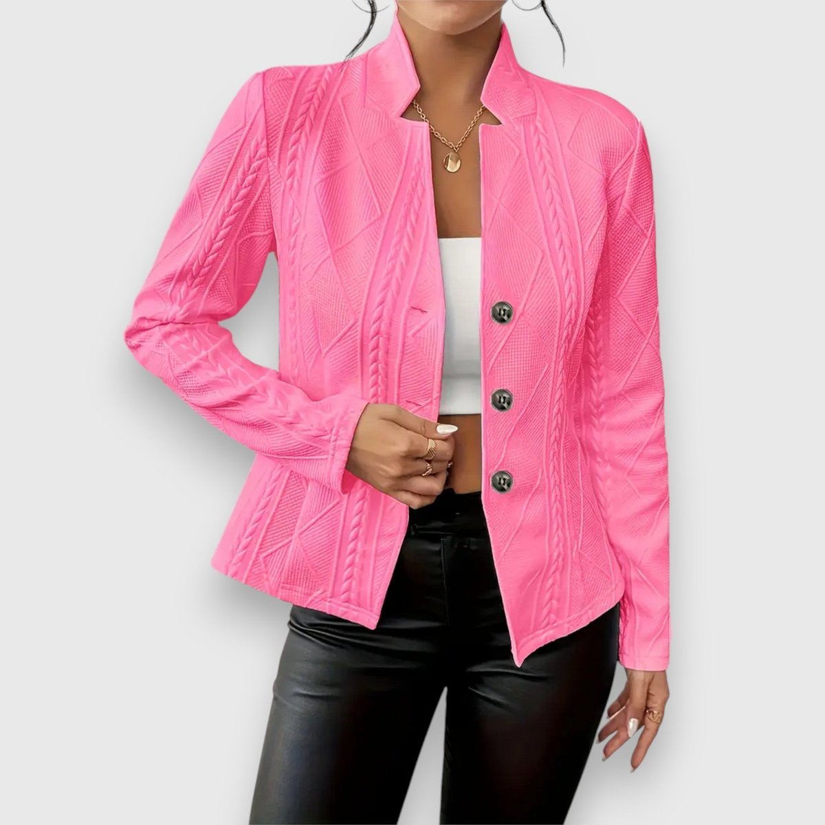 Women's Textured Cable-Knit Jumper | Elegant Mock-Neck Long Sleeve Sweater 9