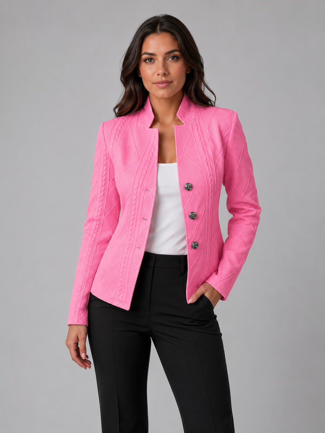 Women's Textured Cable Knit Blazer | Elegant Tailored Fit Jacket | Sophisticated Office Wear 2