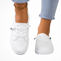 Women's Textured Canvas Sneakers | Stylish Lace-Up White Trainers 0