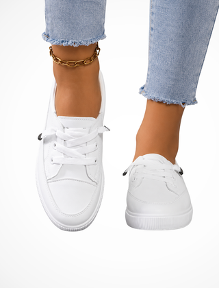 Women's Textured Canvas Sneakers | Stylish Lace-Up White Trainers 0