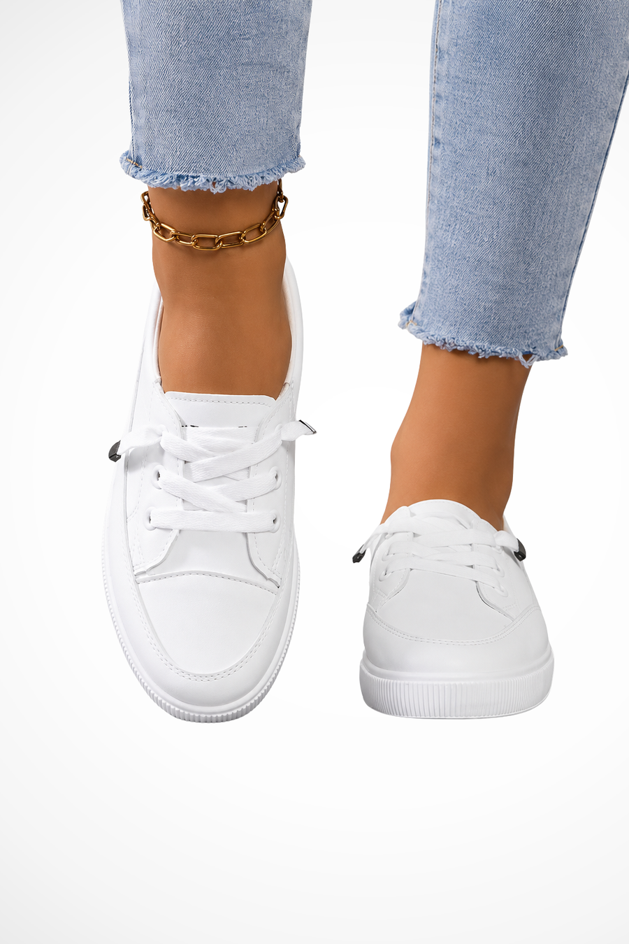 Women's Textured Canvas Sneakers | Stylish Lace-Up White Trainers 0