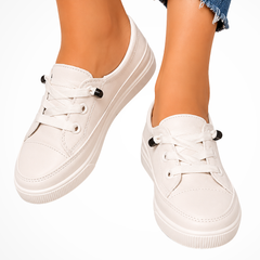 Women's Textured Canvas Sneakers | Stylish Lace-Up White Trainers 2