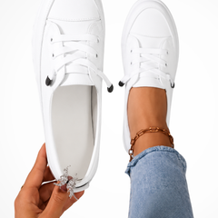 Women's Textured Canvas Sneakers | Stylish Lace-Up White Trainers 3