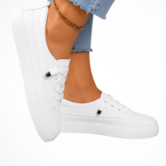 Women's Textured Canvas Sneakers | Stylish Lace-Up White Trainers 4