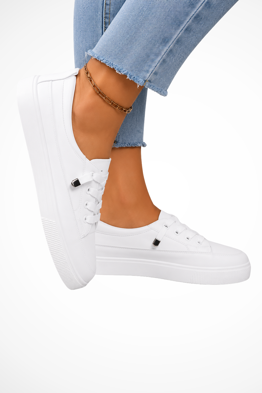 Women's Textured Canvas Sneakers | Stylish Lace-Up White Trainers 4